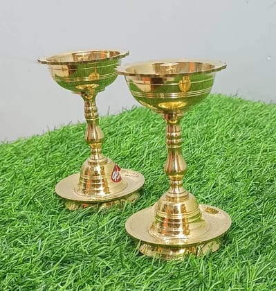 Pair of Brass Diyas with a traditional design.