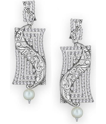 Spargz Designer Floral Oxidize Rhodium Plated American Diamond Daily Wear Dangle Earring