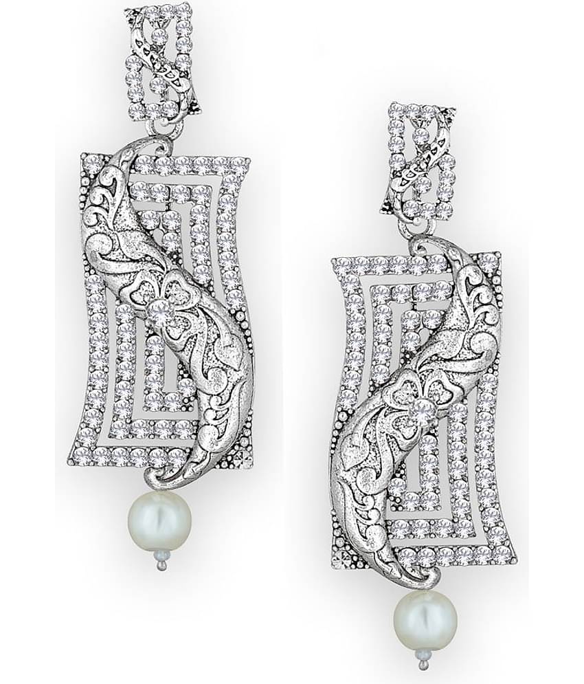 Spargz Designer Floral Oxidize Rhodium Plated American Diamond Daily Wear Dangle Earring