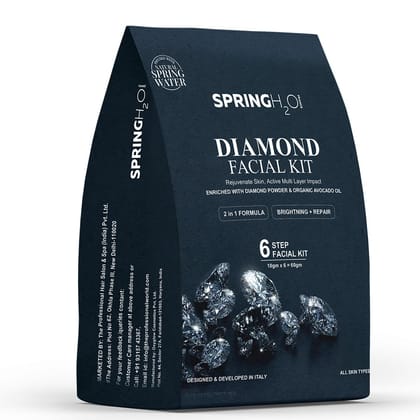 SPRING H2O Diamond Facial Kit 60g | 2-in-1 Brightening & Repair Formula | Enriched with Diamond Powder & Organic Avocado Oil | 6-Step Facial for Glowing Skin