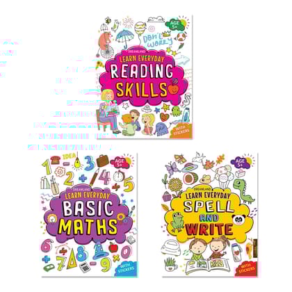 Learn Everyday Books Pack Age 5+ - A Set of 3 Books - Reading Skills, Spell and Write, Basic Maths Dreamland Publications