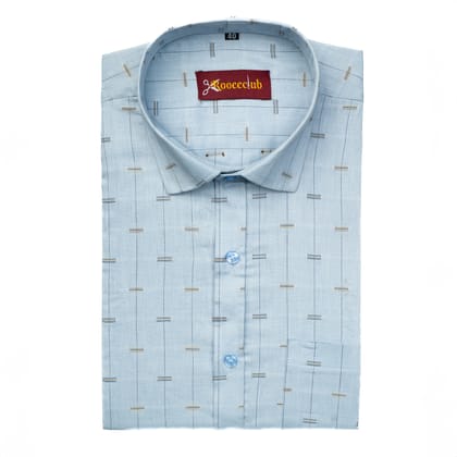 Satin Blue Color Lining Butta Cotton Shirts-M (38 Inch) (98 CM) / Full