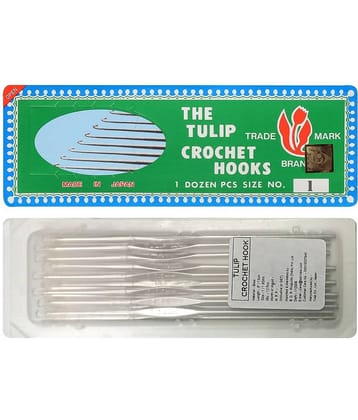 Tulip Crochet Hook (Made in Japan) for Thread Work with Gold Point and Plastic Cap, Woolen DIY Craft Knitting Needle Weave Yarn, Ideal for Sweaters, Scarves, (Silver, 5"/12cm of Size 1) - Pack of 1