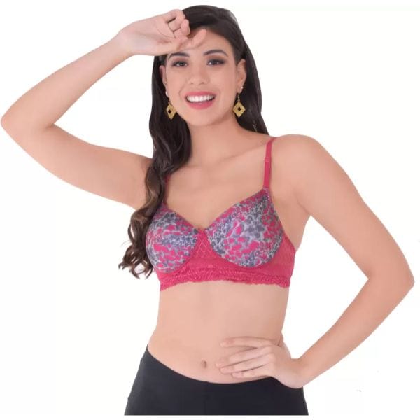 Gracewell Cotton Blend Printed Maroon Designer Wireless Padded Bra (38C)