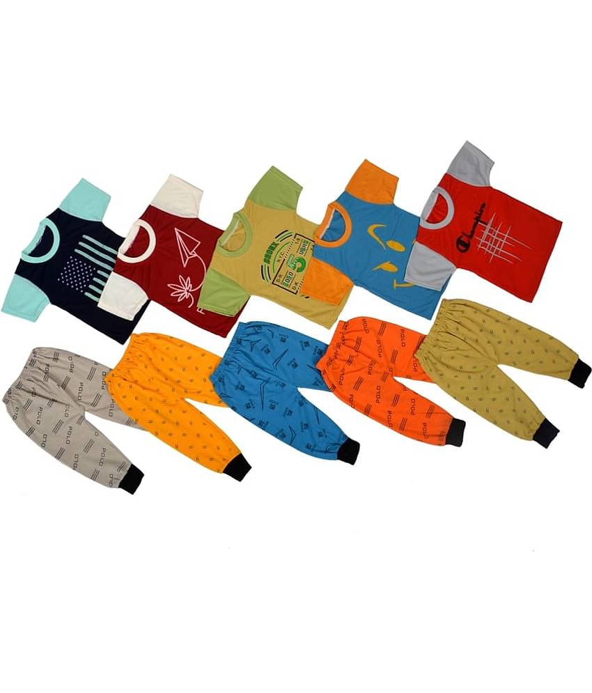 DIAMOND EXPORTER Pack of 5 Boys Cotton Blend T-Shirt & Trackpants Set ( Multicolor )