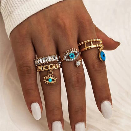 Evil Eye Gold Stack Rings – Set of 4