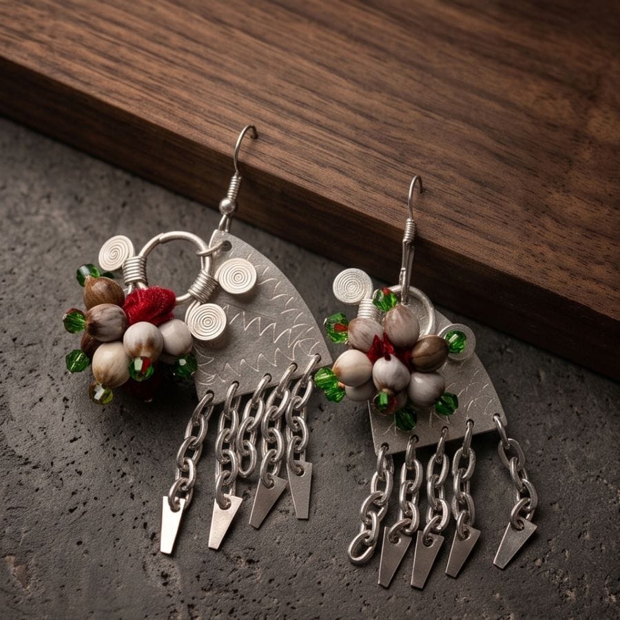 Boho Artisan Silver-Toned Tassel Dangle Earrings
