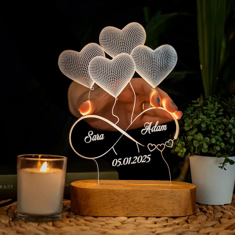 Personalized 3D Illusion Led Lamp for Anniversary | Infinity Love Design-Warm White