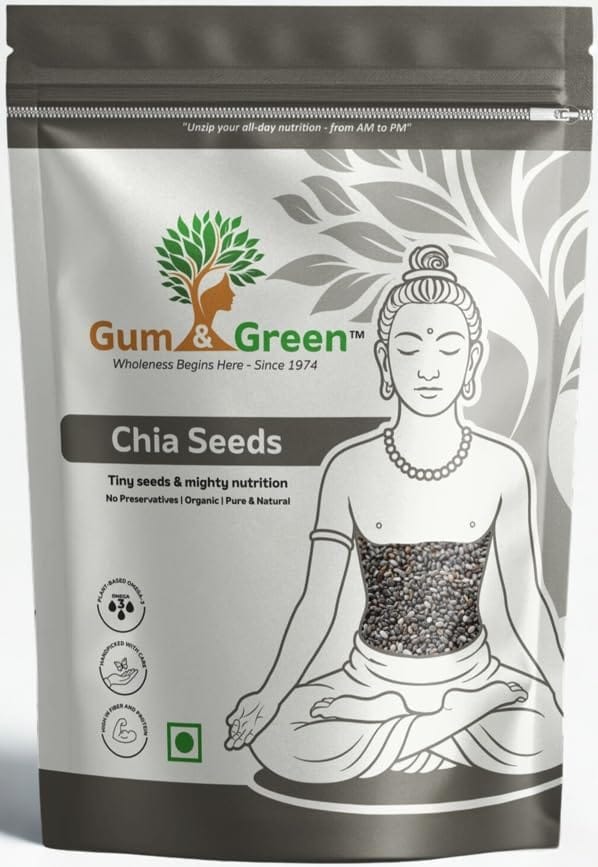 Gum & Green Chia Seeds | 100% Natural, Raw & Unprocessed | High Fibre & Omega-3 Superfood | Gluten-Free, Vegan, Protein-Rich Seeds for Smoothies, Drinks & Salads | FSSAI Certified | 250g
