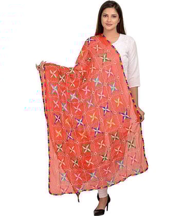 Apratim Red Chiffon Phulkari Dupatta