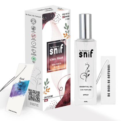 The Old Natural Spray Car Perfumes with Essential Oils Fragrance in Glass bottle with 2 Hanging Tags | Car Air Fresheners 50ml (White Musk)