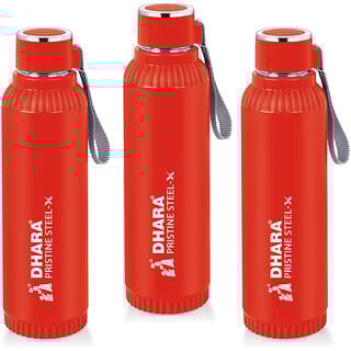 Quench 900 Inner Steel and Outer Plastic Water Bottle, 700ml, Red  BPA Free  Leak Proof  Office Bottle (Set of 3)