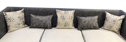 GOODVIBES Grey Floral Damask / Self Design / Woven Zipper Square Rectangle Combo Cushion Covers (16x16 inch or 30 x 45 cm) Set of 5
