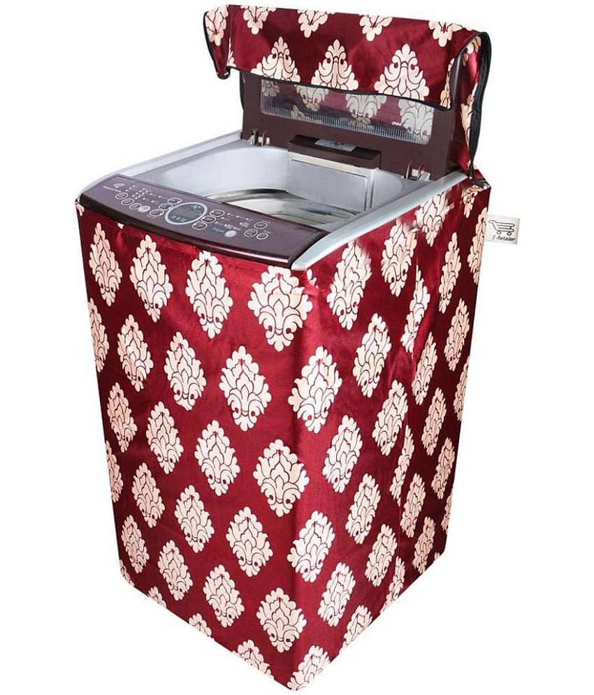 E-Retailer Single Polycotton Classic Maroon Flower Design Top Load 5KG To 8KG Washing Machine Covers