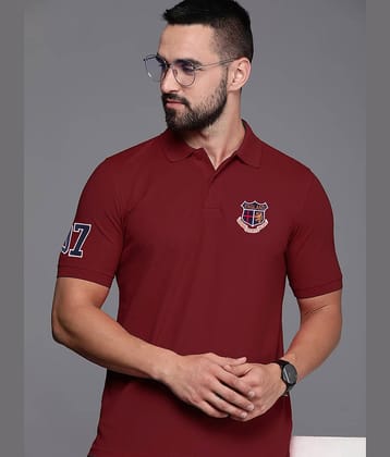 ADORATE Pack of 1 Cotton Blend Regular Fit Embroidered Half Sleeves Men's Polo T Shirt ( Burgundy )