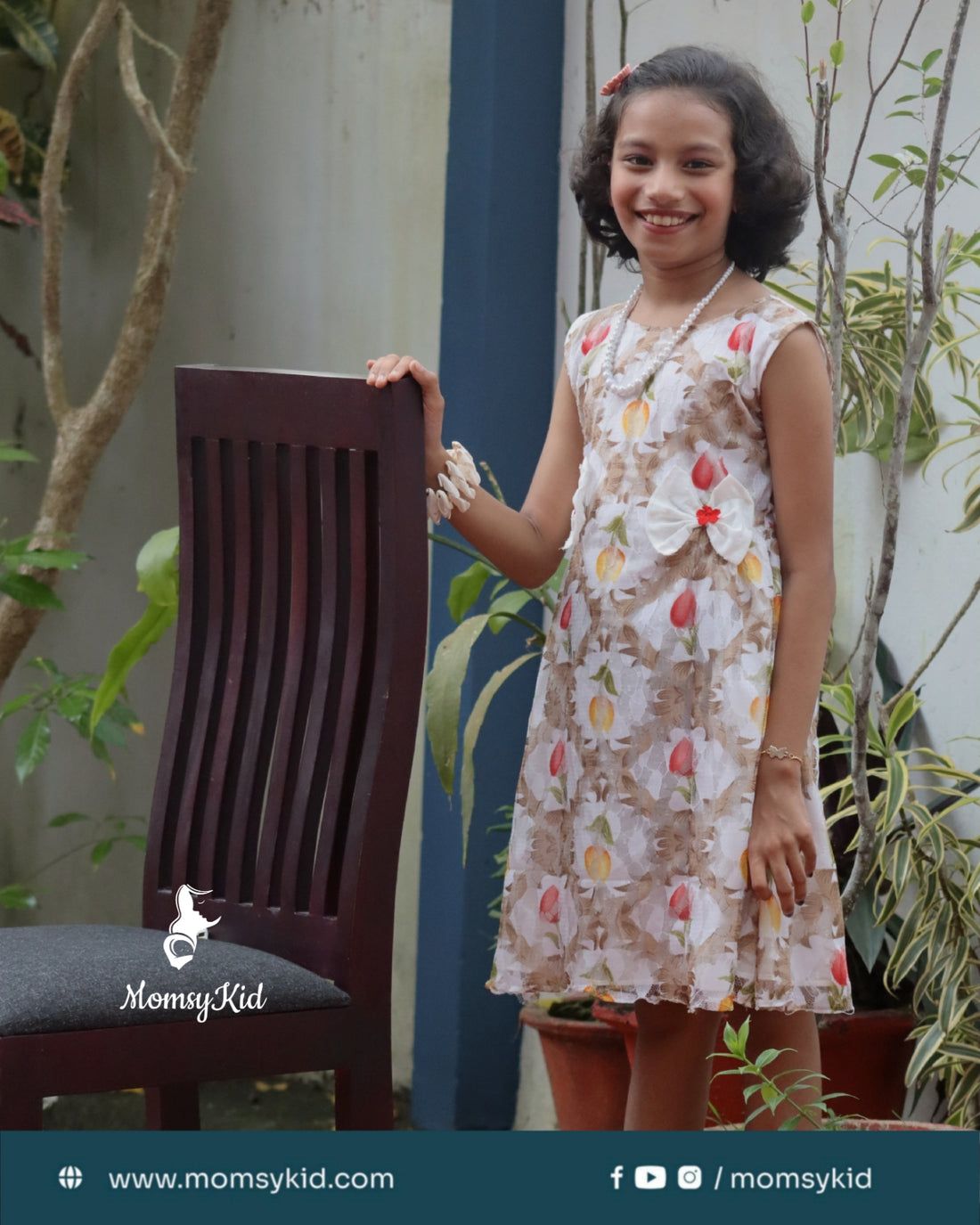 Tulip Whisper - Floral Net Butta Cotton sleeveless Dress for girls