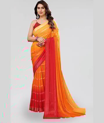 Kashvi Sarees Georgette Striped Saree With Unstitched Blouse Piece ( Orange )