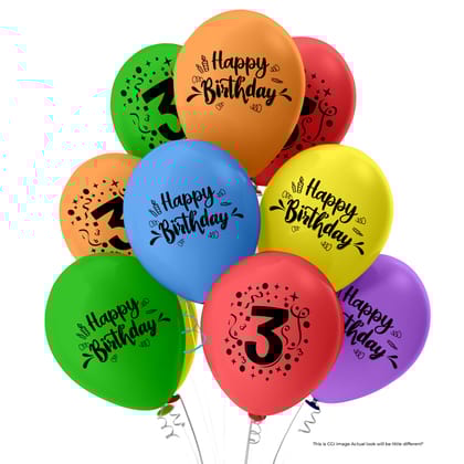 3 Number Balloons and Happy Birthday Latex Balloons with Banner for Three No. Theme Balloons Pack of 21pcs | 20pcs Of Balloons and A Banner | Multicolor Balloons For Birthday