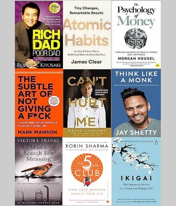 Rich Dad Poor Dad + Atomic Habits + The Psychology of Money + The Courage To Be Disliked + Can't Hurt Me + The Subtle Art + Think Like A Monk + 5 Am Club + Ikigai + Man's Search For Meaning