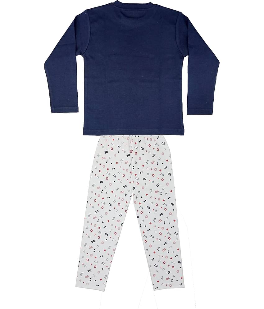 KABOOS Pack of 1 Boys 100% Cotton Nightsuit Set ( Dark Blue )