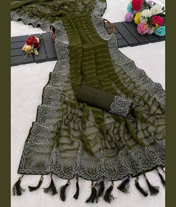 VEERAIVA Chiffon Dyed Regular Saree With Unstitched Blouse Piece ( Mint Green )