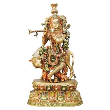 Brass Krishna With Cow Big Idol (BSMAS690 B)