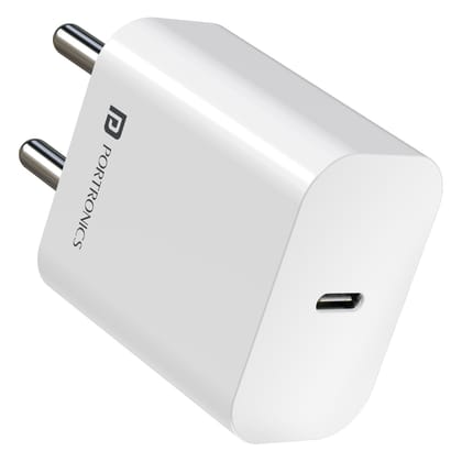 Portronics Adapto 20C 20W Fast Charging Adaptor with Type-C PD Port - White