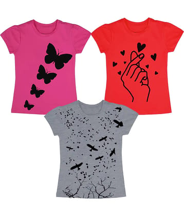 Neduvel Pack of 3 Girls Cotton T-Shirt ( Multicolor 13 )