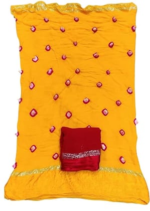 Sewa Sansthan Hand Made Jaipuri Double Colour Bandhej Georgette Saree For Womens & Girls