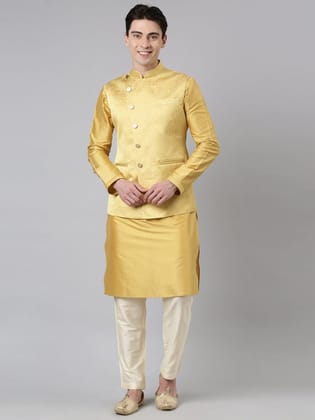 Mustard Jacquard Jacket With Kurta Set-M/40 / Pajama set