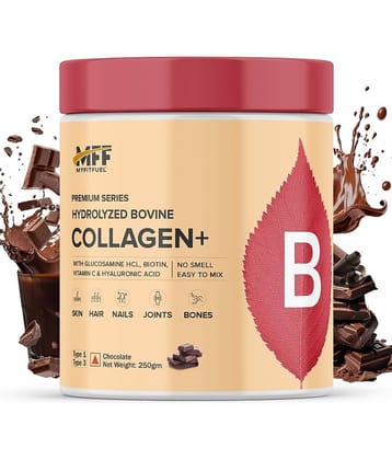 MyFitFuel Hydrolyzed Bovine Collagen with Hyaluronic Acid, Biotin, Zinc & Vitamin C. 250g, Chocolate