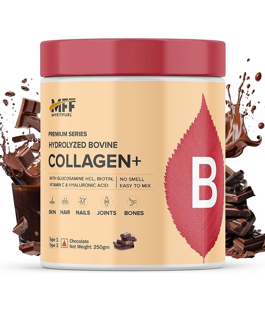 MyFitFuel Hydrolyzed Bovine Collagen with Hyaluronic Acid, Biotin, Zinc & Vitamin C. 250g, Chocolate