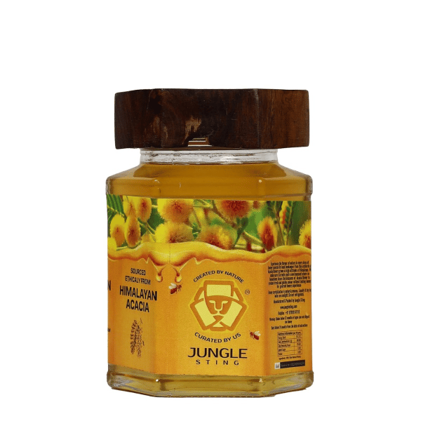 Jungle Sting Himalayan Acacia Honey, Natural Wild Honey, Wooden Lid Glass Jar - 250 gm