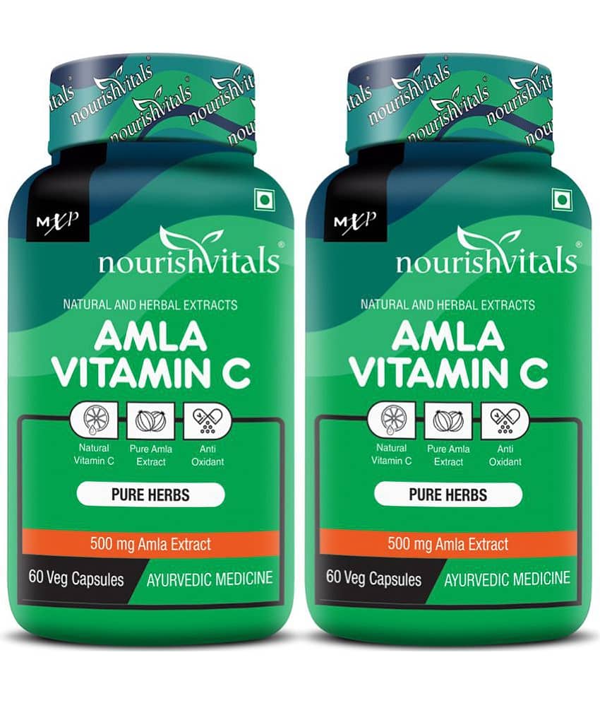 NourishVitals Amla Vitamin C with Tannins > 25% Pure Herbs, 500 mg Amla Extract 60 Veg Capsules (Pack Of 2)
