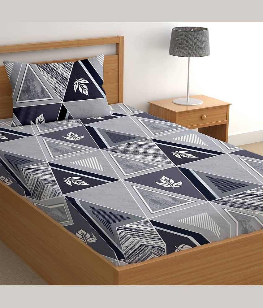 CG HOMES Poly Cotton 1 Single Bedsheet with 1 Pillow Cover ( Gray )