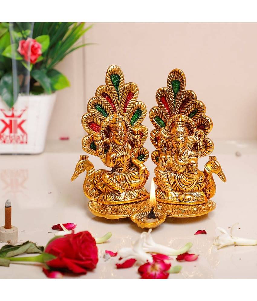 KridayKraft Aluminium Laxmi Ganesh Idol ( 14 cm )