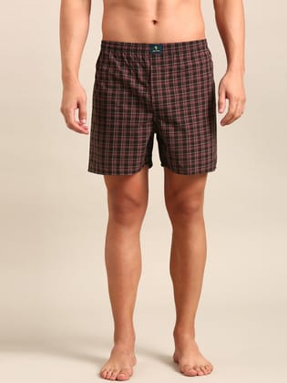 Brown Checked Cotton Boxer-M