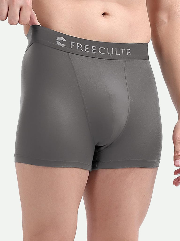 Freecultr Men's Underwear Anti Bacterial Micromodal Airsoft Trunk - Non Itch No Chaffing Sweat Proof - Pack of 2-Mist Grey,Avocado Green