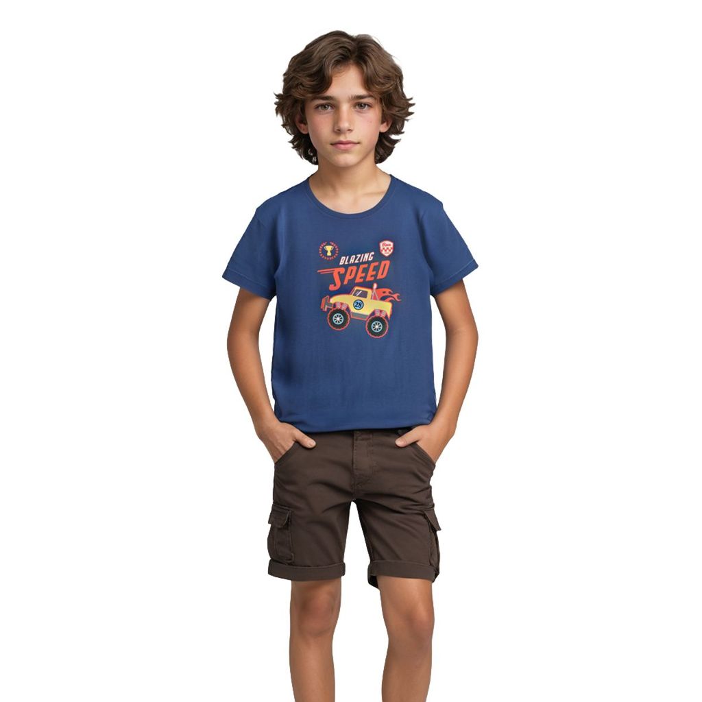 Elegant Kids Boys T shirt Cotton Estate Blue Blazing Speed Monster Truck 2025 at ShopCircuit | O