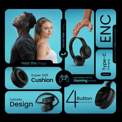 Hammer Vibe ENC Bluetooth Gaming Headphone Long Play Time Hammer Vibe ENC Bluetooth Gaming Headphone Long Play Time - Beige V
