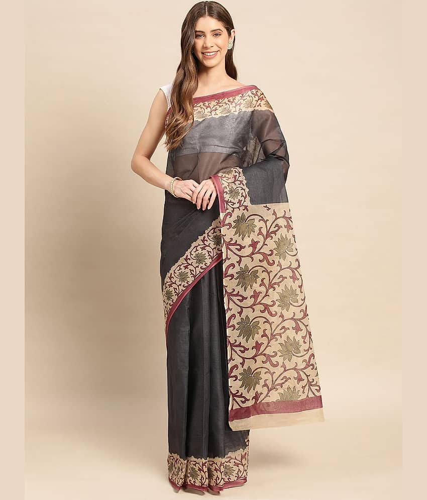 SHANVIKA Cotton Printed Saree Without Blouse Piece ( Dark Grey )