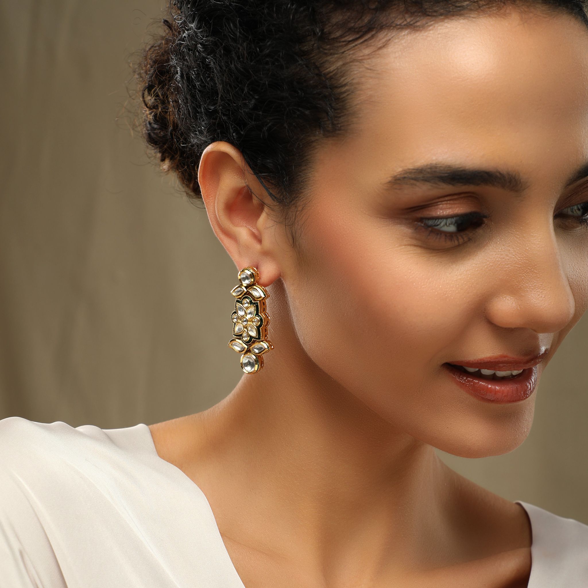 Sitara Emerald Kundan Earrings-KUNDAN STONES ALLOY / EMERALD GREEN