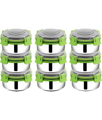 BOWLMAN - Steel Green Food Container ( Set of 9 - 350mL each )
