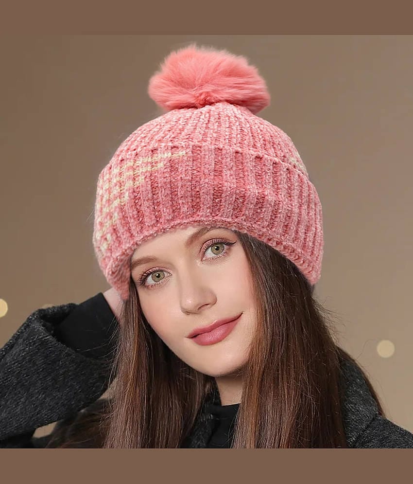 Babji Pink Woollen Women's Cap ( Pack of 1 )