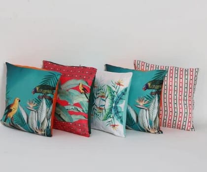 Koko Decorative Polyester Cushion Cover 16 x 16 Inch - Natural Soft Textured Multicolor Fabric Pillow Covers for Bed, Sofa, Chair Seat (Set of 5)