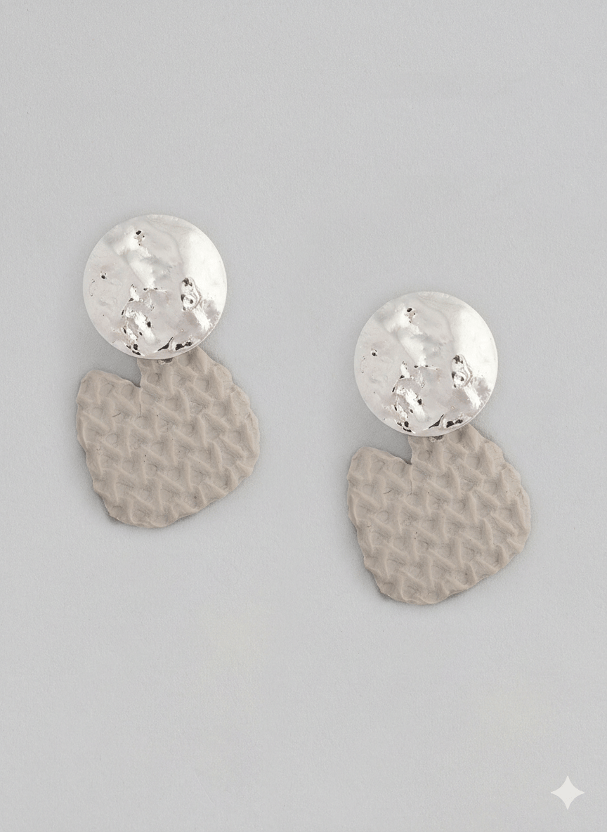 justpeachy Silver-Plated & Beige Square Studs