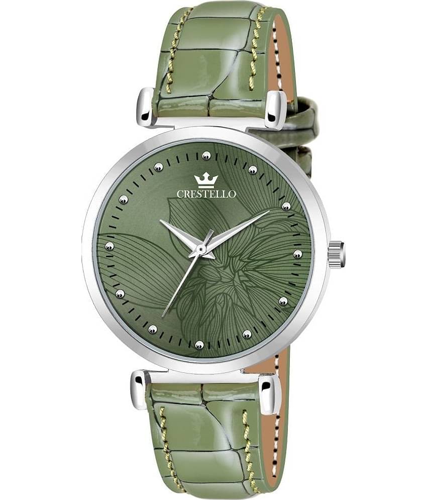 Crestello - Green Leather Analog Womens Watch