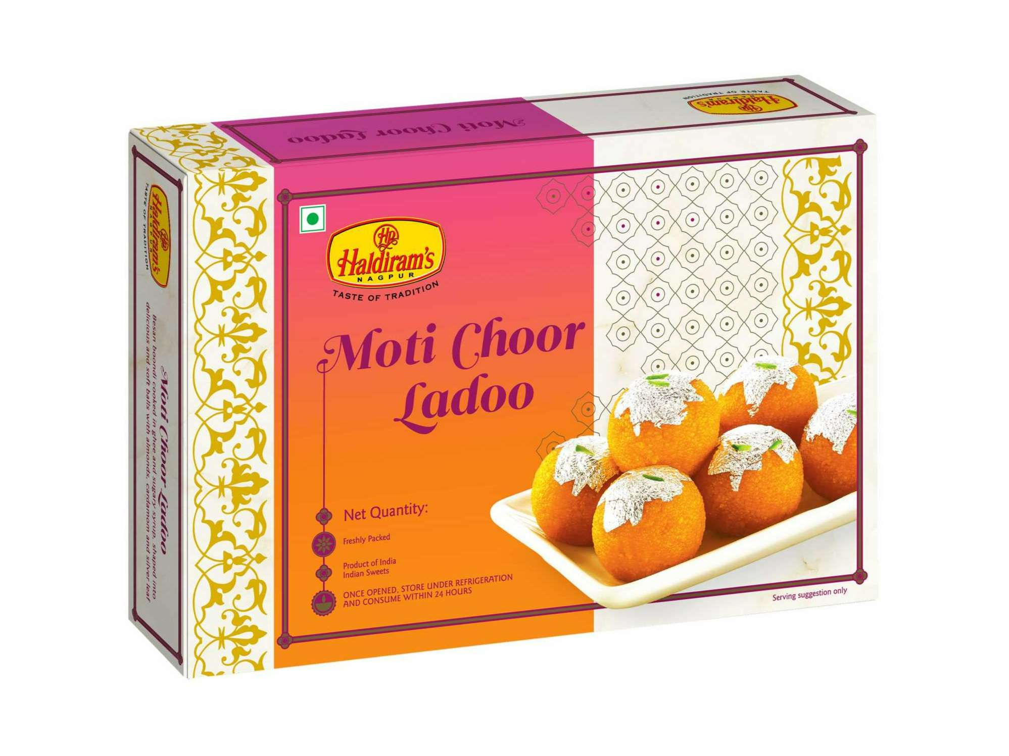 Haldiram's Moti Choor Ladoo Packed Sweets - 250 Gm - Pack of 2