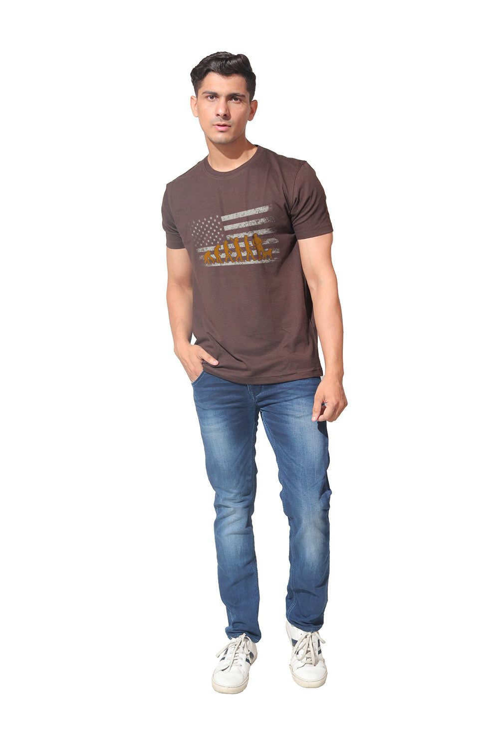 Kinnko Premium Cotton Mens Printed T-Shirt Brown
