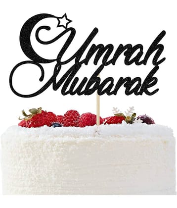 ZYOZI ® Black Glitter Umrah Mubarak Cake Topper, Eid Festival Islam Party Decorations - Eid Mubarak, Umrah Mubarak Islamic Party Decorations Cake Topper - Eid Mubarak Ramadan Mubarak Cake Topper